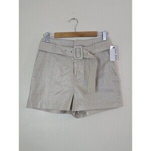 Nine West Belted Linen Blend Shorts Womens Size Small Metallic Gold Welt  Pocket
